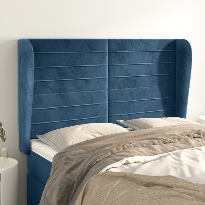 Testiera ad Orecchio Blu Scuro 147x23x118/128cm in Velluto Testiera ad Orecchio Blu Scuro 147x23x118/128cm in Velluto