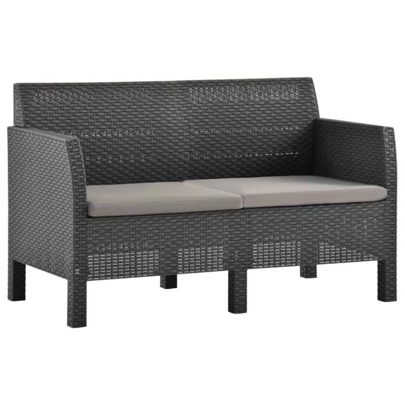 Divano da Giardino 2 Posti con Cuscini in Rattan PP Antracite Divano da Giardino 2 Posti con Cuscini in Rattan PP Antracite