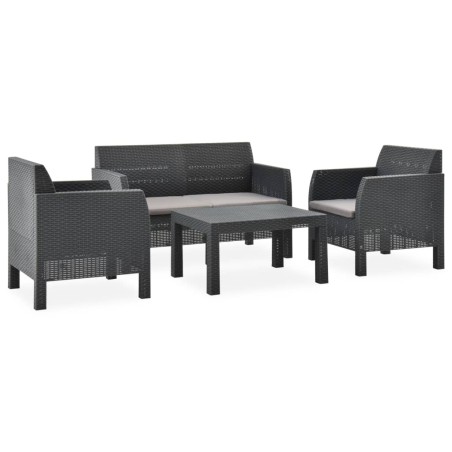 vidaXL Set Divani da Giardino 4 pz con Cuscini in Rattan PP Antracite