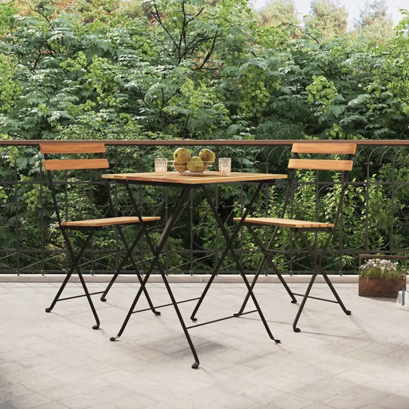 Sedie Pieghevoli da Bistrò 2 pz Legno Massello Teak e Acciaio Sedie Pieghevoli da Bistrò 2 pz Legno Massello Teak e Acciaio