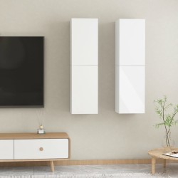 Mobili TV Bianco Lucido 2 pz 30,5x30x110 cm in Truciolato