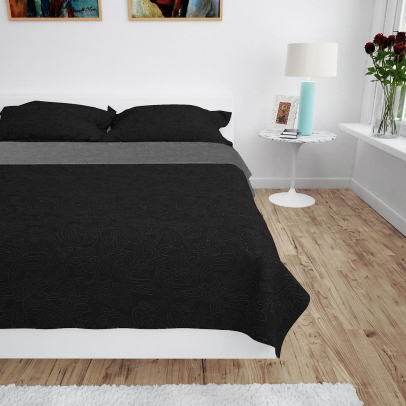 Copriletto Double-Face Trapuntato 170x210 cm Grigio e Nero Copriletto Double-Face Trapuntato 170x210 cm Grigio e Nero