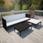 Set Divani da Giardino 3 pz con Cuscini in Polyrattan Nero Set Divani da Giardino 3 pz con Cuscini in Polyrattan Nero