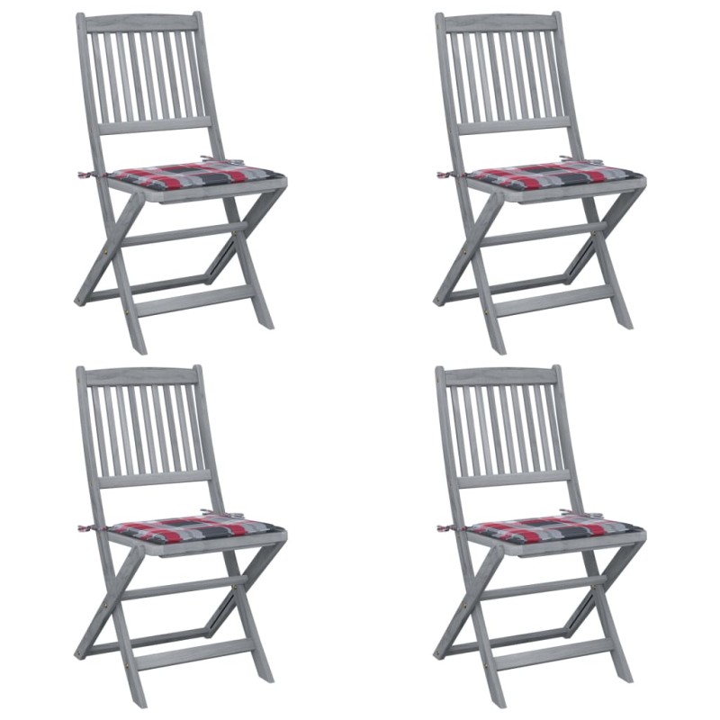 Sedie da Giardino Pieghevoli 4pz con Cuscini in Massello Acacia Sedie da Giardino Pieghevoli 4pz con Cuscini in Massello Acacia