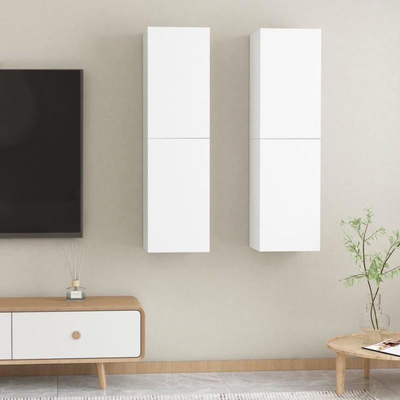 Mobili TV Bianchi 2 pz 30,5x30x110 cm in Truciolato Mobili TV Bianchi 2 pz 30,5x30x110 cm in Truciolato