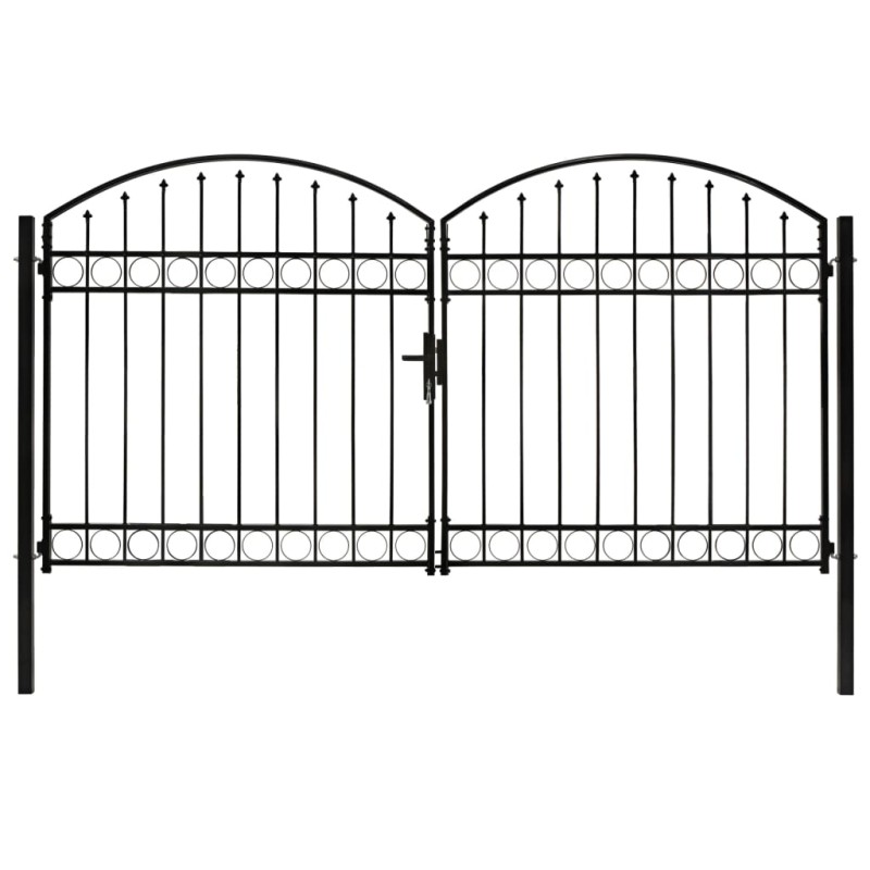 Cancello a Doppia Anta ad Arco in Acciaio 300x175 cm Nero Cancello a Doppia Anta ad Arco in Acciaio 300x175 cm Nero