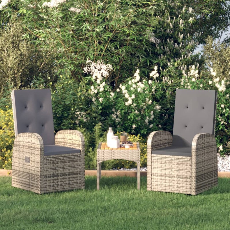 Sedie da Giardino Reclinabili 2 pz e Cuscini Polyrattan Grigio Sedie da Giardino Reclinabili 2 pz e Cuscini Polyrattan Grigio