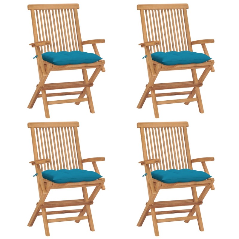 Sedie da Giardino con Cuscini Azzurro 4 pz in Massello di Teak Sedie da Giardino con Cuscini Azzurro 4 pz in Massello di Teak
