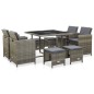 Set da Pranzo da Giardino 9 pz con Cuscini in Polyrattan Grigio Set da Pranzo da Giardino 9 pz con Cuscini in Polyrattan Grigio