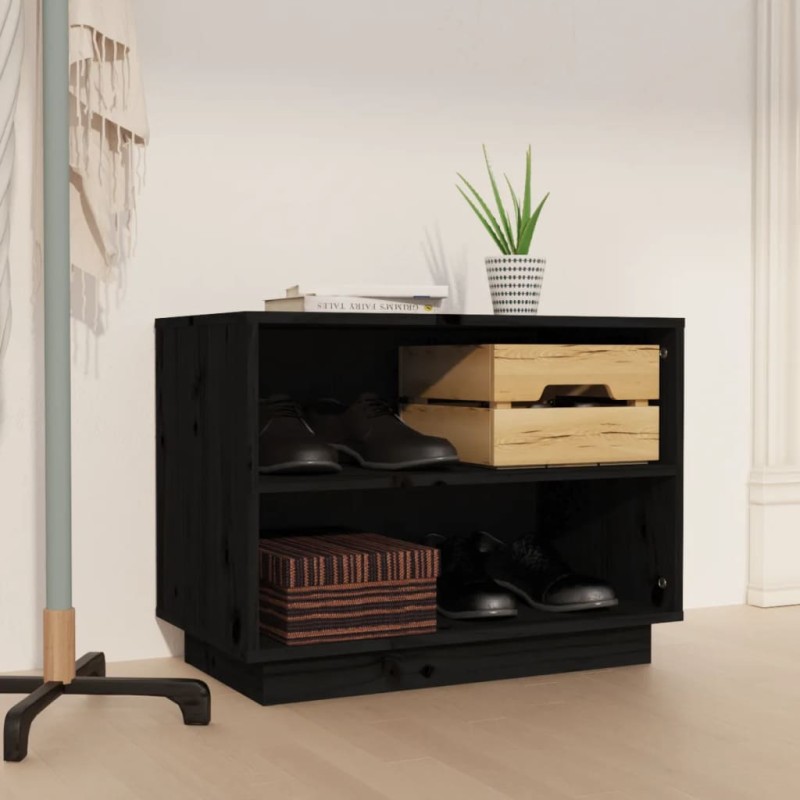 Scarpiera Nera 60x34x45 cm in Legno Massello di Pino Scarpiera Nera 60x34x45 cm in Legno Massello di Pino