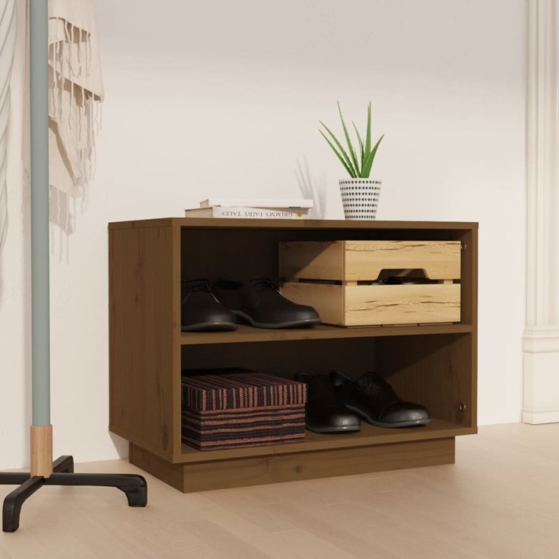 Scarpiera Marrone Miele 60x34x45 cm in Legno Massello di Pino Scarpiera Marrone Miele 60x34x45 cm in Legno Massello di Pino