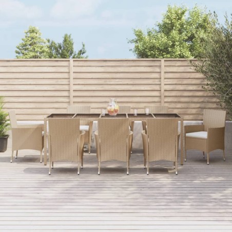 Set da Pranzo da Giardino 9 pz con Cuscini Beige in Polyrattan