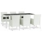 Set da Pranzo da Giardino 7 pz con Cuscini in Polyrattan Bianco