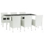 Set da Pranzo da Giardino 7 pz con Cuscini in Polyrattan Bianco