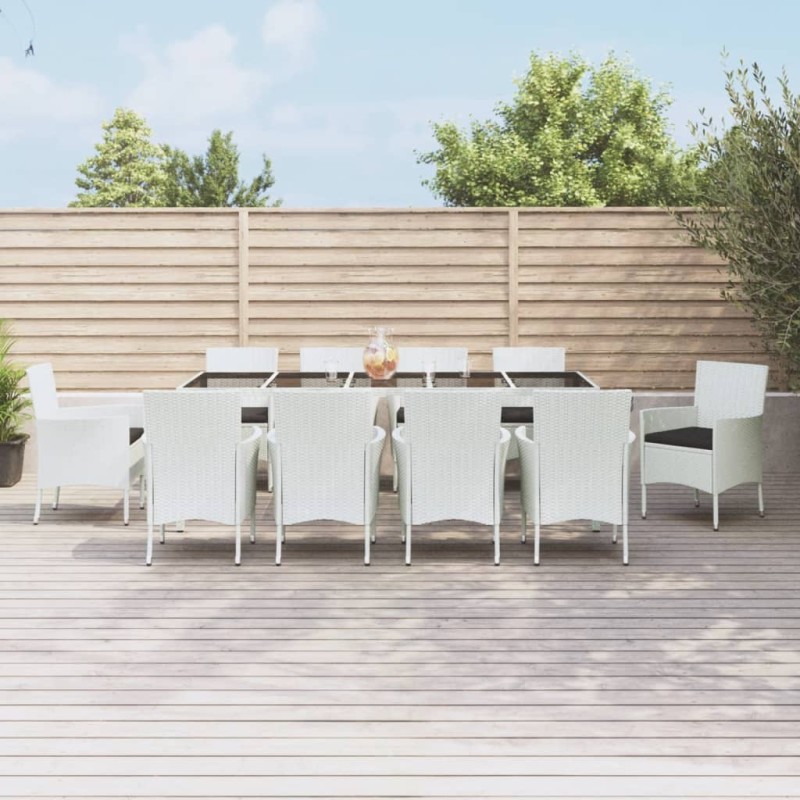Set da Pranzo da Giardino 11pz con Cuscini Bianco in Polyrattan Set da Pranzo da Giardino 11pz con Cuscini Bianco in Polyrattan
