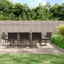 Set Pranzo da Giardino 9 pz con Cuscini in Polyrattan e Acciaio