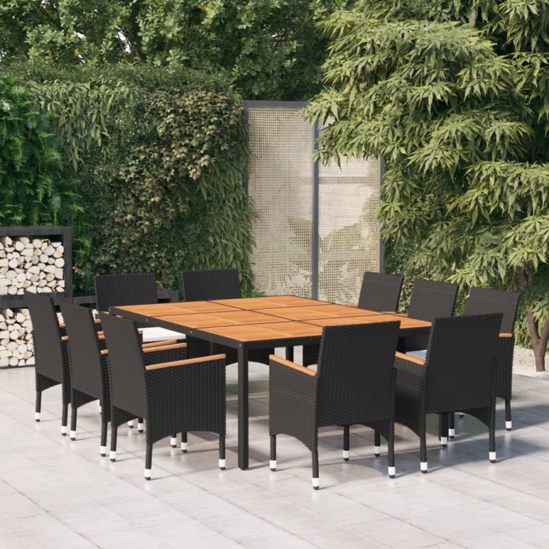 Set da Pranzo per Giardino 11 pz in Polyrattan Nero Set da Pranzo per Giardino 11 pz in Polyrattan Nero