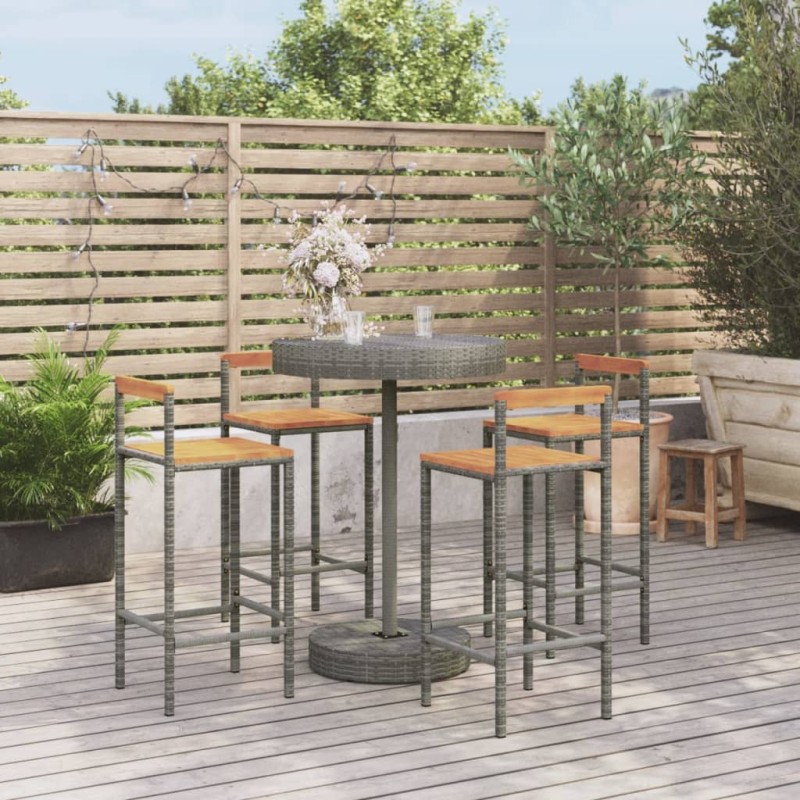 Set Bar Giardino 5pz Grigio Polyrattan e Legno Massello Acacia Set Bar Giardino 5pz Grigio Polyrattan e Legno Massello Acacia