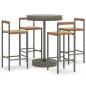 Set Bar Giardino 5pz Grigio Polyrattan e Legno Massello Acacia Set Bar Giardino 5pz Grigio Polyrattan e Legno Massello Acacia