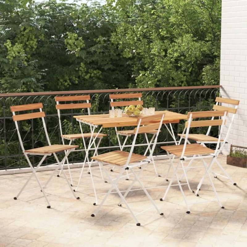 Sedie Pieghevoli da Bistrò 6 pz Legno Massello Acacia e Acciaio Sedie Pieghevoli da Bistrò 6 pz Legno Massello Acacia e Acciaio