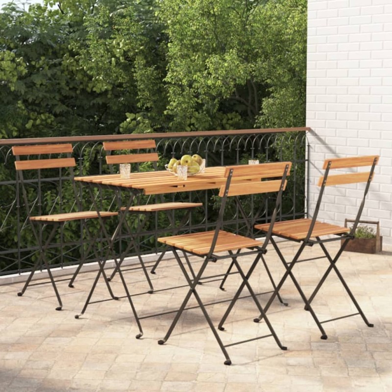 vidaXL Set Bistrò Pieghevole 5pz in Legno Massello di Acacia e Acciaio vidaXL Set Bistrò Pieghevole 5pz in Legno Massello di Acacia e Acciaio