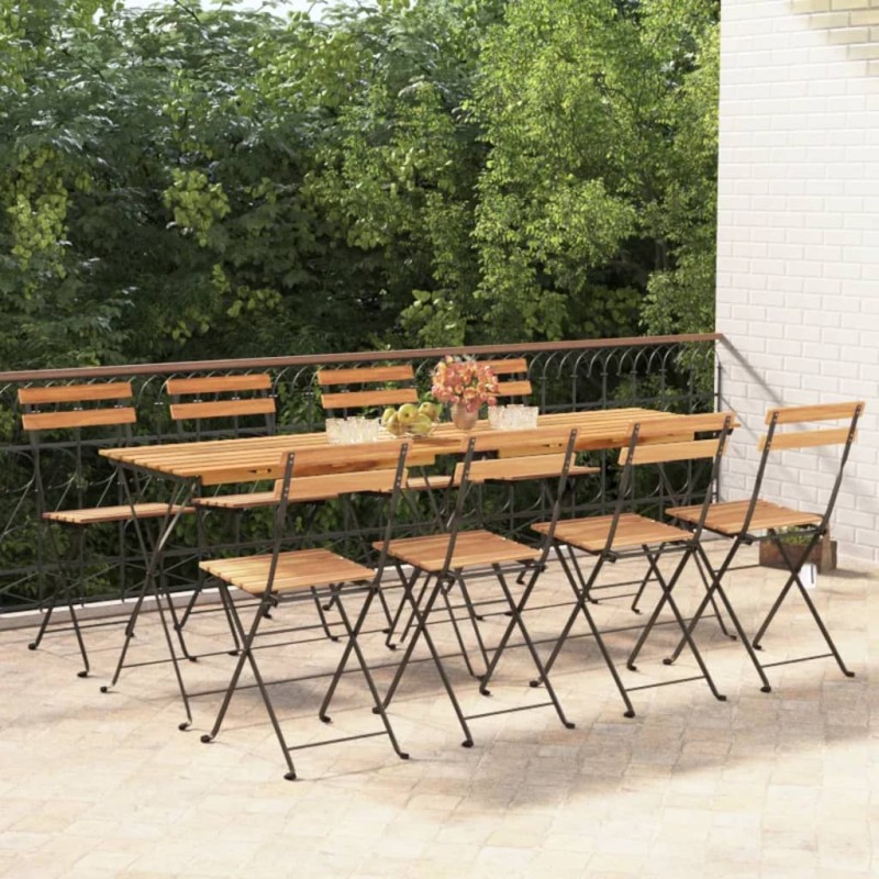 Sedie Pieghevoli da Bistrò 8 pz Legno Massello Teak e Acciaio Sedie Pieghevoli da Bistrò 8 pz Legno Massello Teak e Acciaio