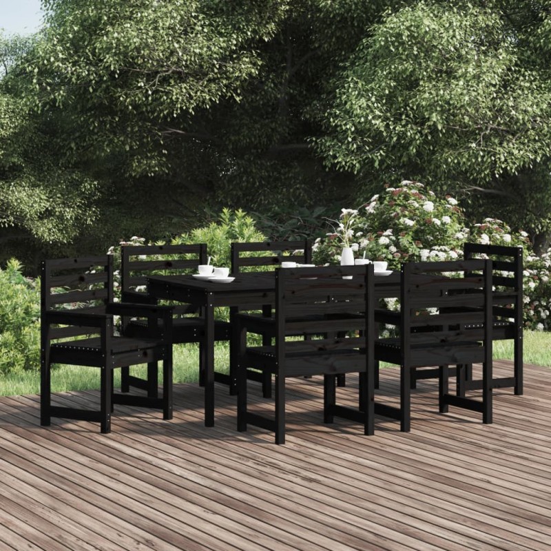 Set da Pranzo per Giardino 7pz Nero in Legno Massello di Pino Set da Pranzo per Giardino 7pz Nero in Legno Massello di Pino