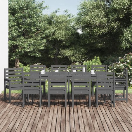 Set da Pranzo per Giardino 11pz Grigio Legno Massello di Pino