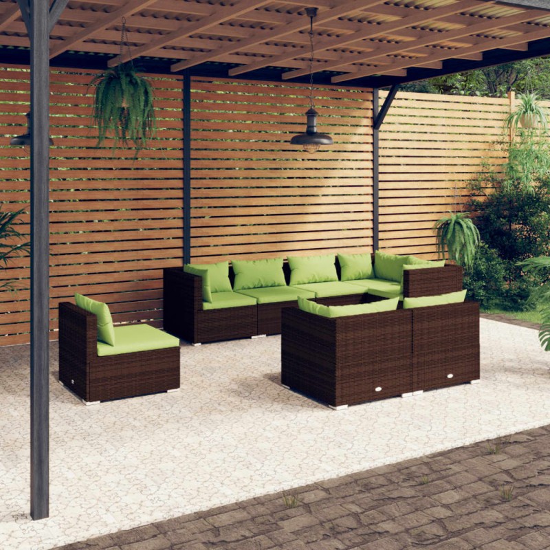 Set Divani da Giardino 8 pz con Cuscini in Polyrattan Marrone Set Divani da Giardino 8 pz con Cuscini in Polyrattan Marrone