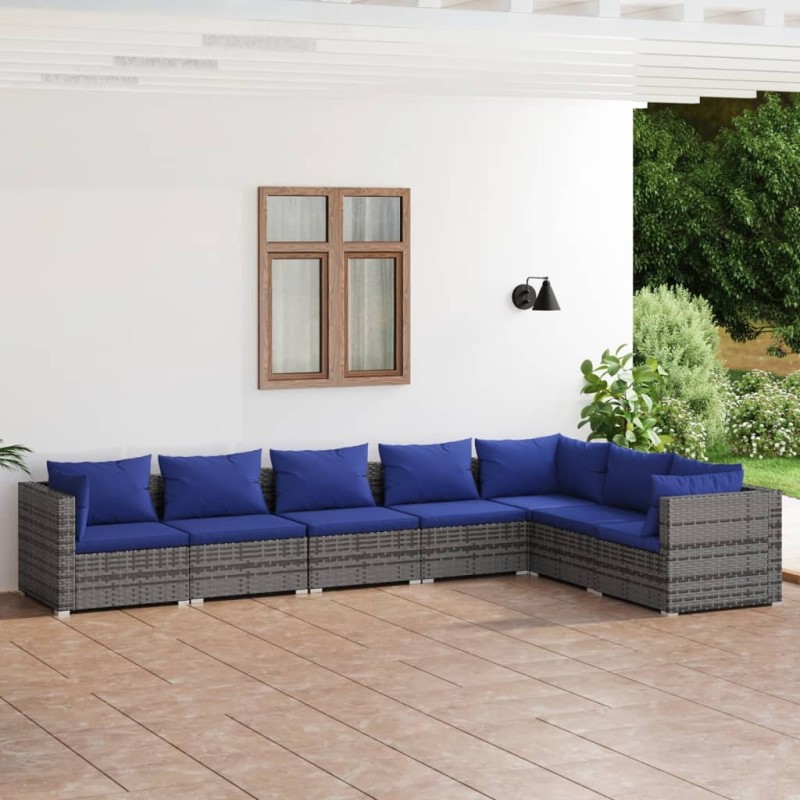 vidaXL Set Divani da Giardino 7 pz con Cuscini in Polyrattan Grigio vidaXL Set Divani da Giardino 7 pz con Cuscini in Polyrattan Grigio