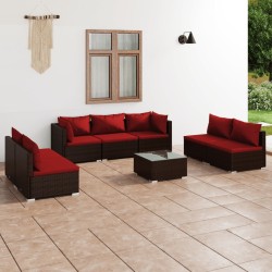 Set Divani da Giardino 8 pz con Cuscini in Polyrattan Marrone