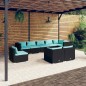 Set Divani da Giardino 9 pz con Cuscini in Polyrattan Nero Set Divani da Giardino 9 pz con Cuscini in Polyrattan Nero