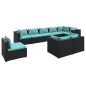Set Divani da Giardino 9 pz con Cuscini in Polyrattan Nero Set Divani da Giardino 9 pz con Cuscini in Polyrattan Nero