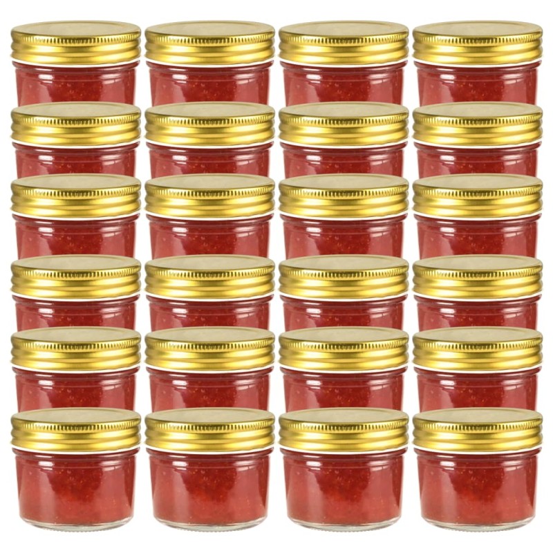 Vaso per Marmellata in Vetro Coperchio Oro 24 pz 110 ml Vaso per Marmellata in Vetro Coperchio Oro 24 pz 110 ml