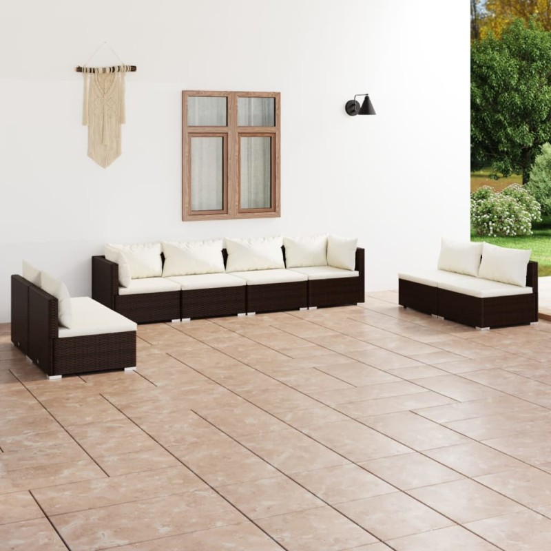 vidaXL Set Divani da Giardino con Cuscini 8 pz in Polyrattan Marrone vidaXL Set Divani da Giardino con Cuscini 8 pz in Polyrattan Marrone