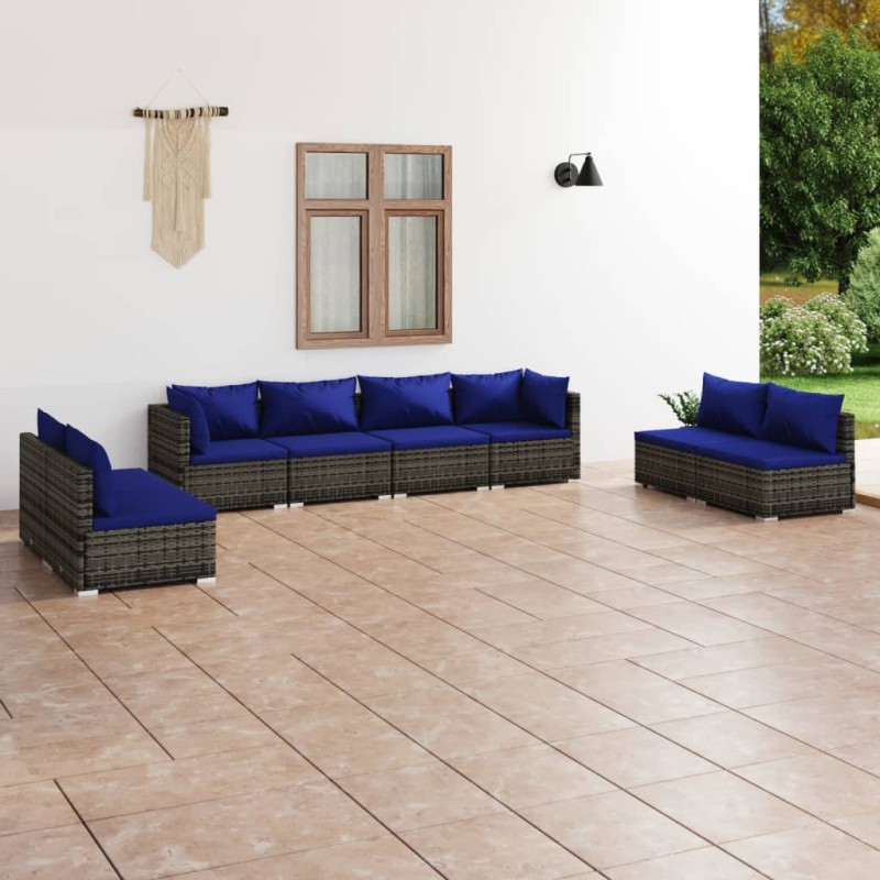 Set Divani da Giardino 8 pz con Cuscini in Polyrattan Grigio Set Divani da Giardino 8 pz con Cuscini in Polyrattan Grigio