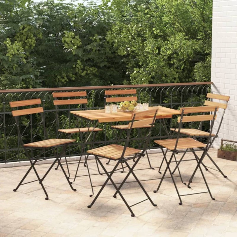 Sedie Pieghevoli da Bistrò 6 pz Legno Massello Teak e Acciaio Sedie Pieghevoli da Bistrò 6 pz Legno Massello Teak e Acciaio