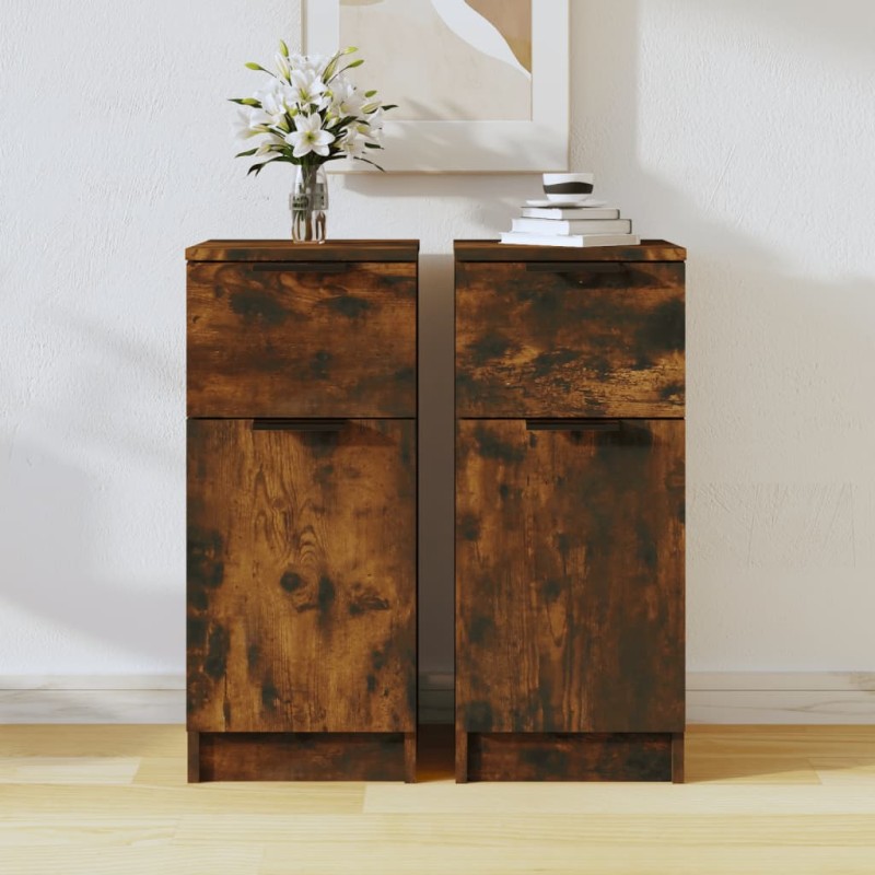 Credenze 2 pz Rovere Fumo 30x30x70 cm in Legno Multistrato Credenze 2 pz Rovere Fumo 30x30x70 cm in Legno Multistrato
