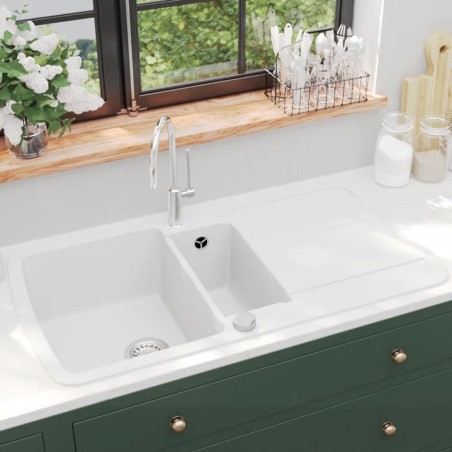 vidaXL Lavello da Cucina in Granito Vasca Doppia Bianco