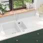 vidaXL Lavello da Cucina in Granito Vasca Doppia Bianco