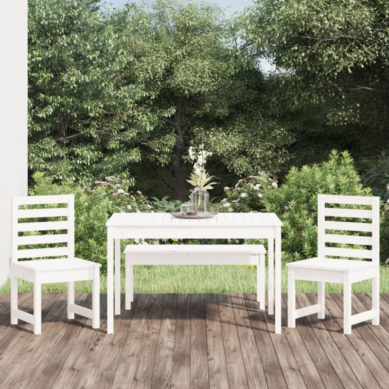 Set da Pranzo per Giardino 4pz Bianco in Legno Massello di Pino Set da Pranzo per Giardino 4pz Bianco in Legno Massello di Pino