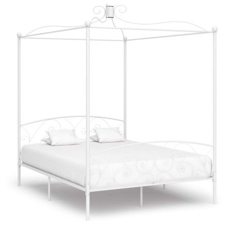 Letto a Baldacchino Bianco in Metallo 180x200 cm