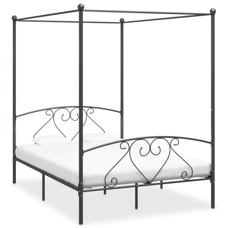 Letto a Baldacchino Grigio in Metallo 160x200 cm Letto a Baldacchino Grigio in Metallo 160x200 cm