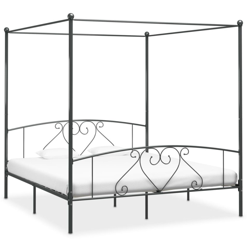 Letto a Baldacchino Grigio in Metallo 180x200 cm Letto a Baldacchino Grigio in Metallo 180x200 cm