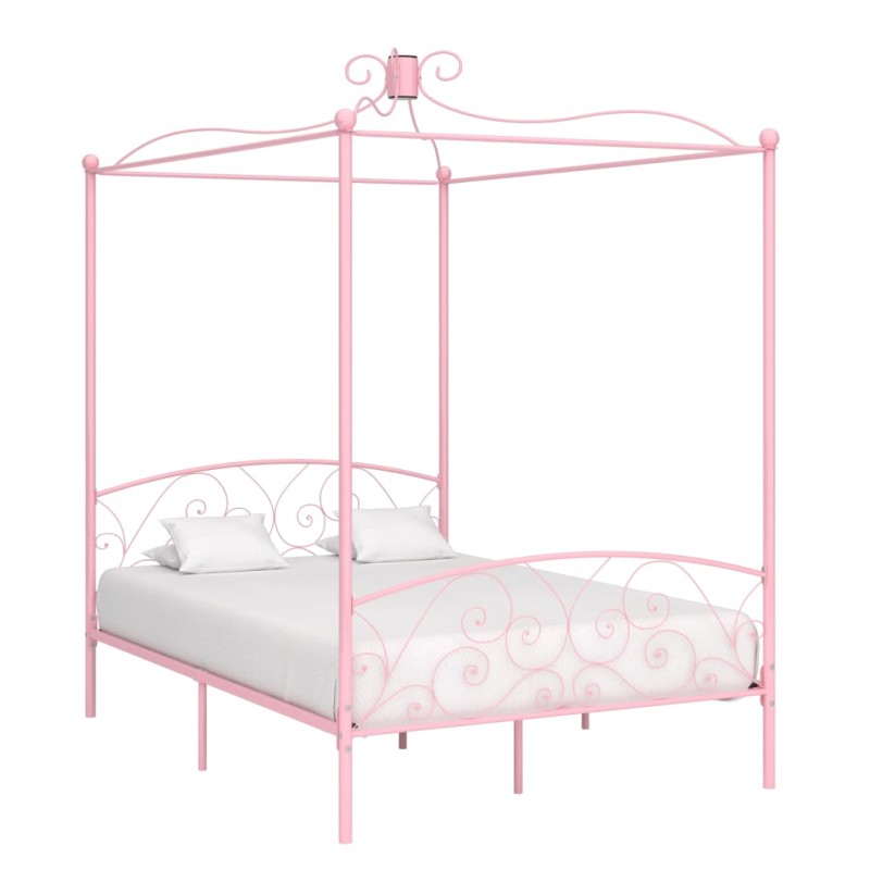 Letto a Baldacchino Rosa in Metallo 120x200 cm Letto a Baldacchino Rosa in Metallo 120x200 cm