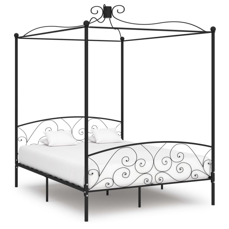 Letto a Baldacchino Nero in Metallo 160x200 cm Letto a Baldacchino Nero in Metallo 160x200 cm