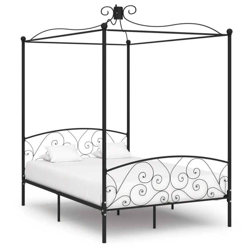 Letto a Baldacchino Nero in Metallo 120x200 cm Letto a Baldacchino Nero in Metallo 120x200 cm