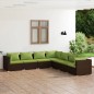 Set Divani da Giardino 7 pz con Cuscini in Polyrattan Marrone Set Divani da Giardino 7 pz con Cuscini in Polyrattan Marrone