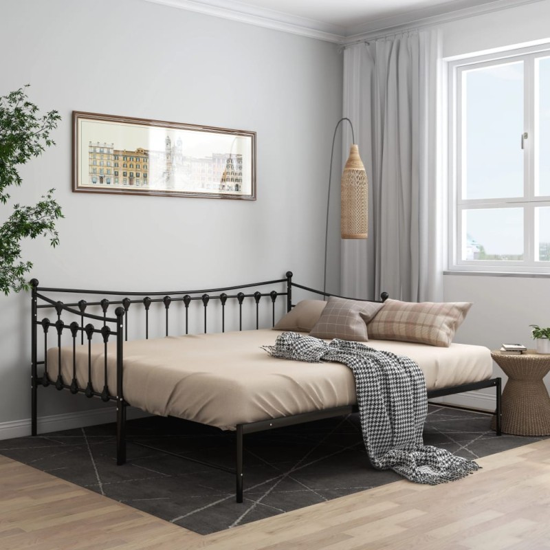 vidaXL Telaio Divano Letto Estraibile Nero in Metallo 90x200 cm vidaXL Telaio Divano Letto Estraibile Nero in Metallo 90x200 cm