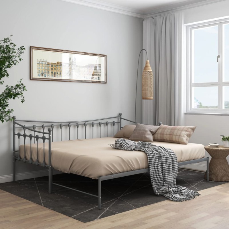 Telaio Divano Letto Estraibile Grigio in Metallo 90x200 cm Telaio Divano Letto Estraibile Grigio in Metallo 90x200 cm